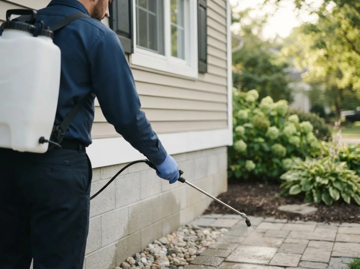 Pest control technician inspecting a home in Terrell, NC
